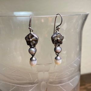 Pearl & Sterling Silver Flower Earrings